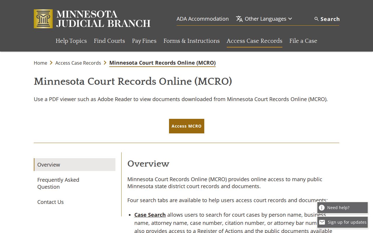 Cottonwood County court docket MCRO public records search