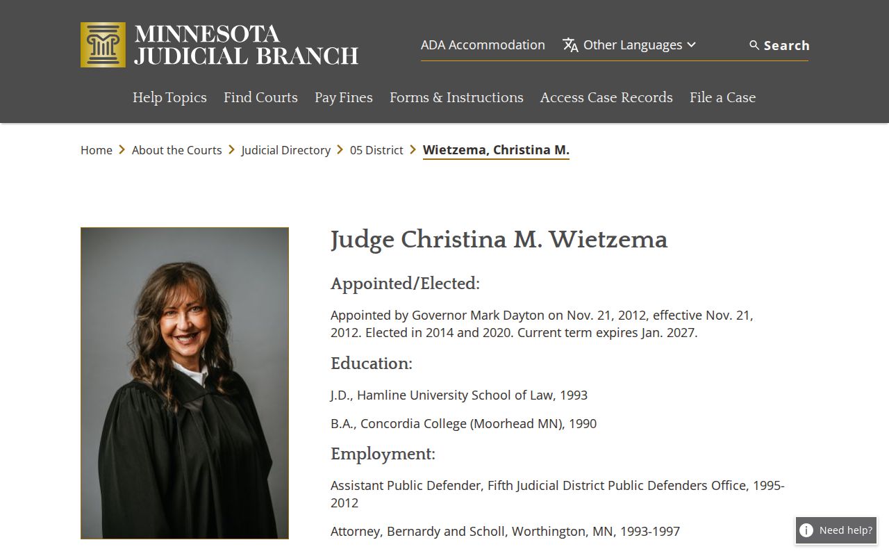 Cottonwood County court docket judicial officer and court records access
