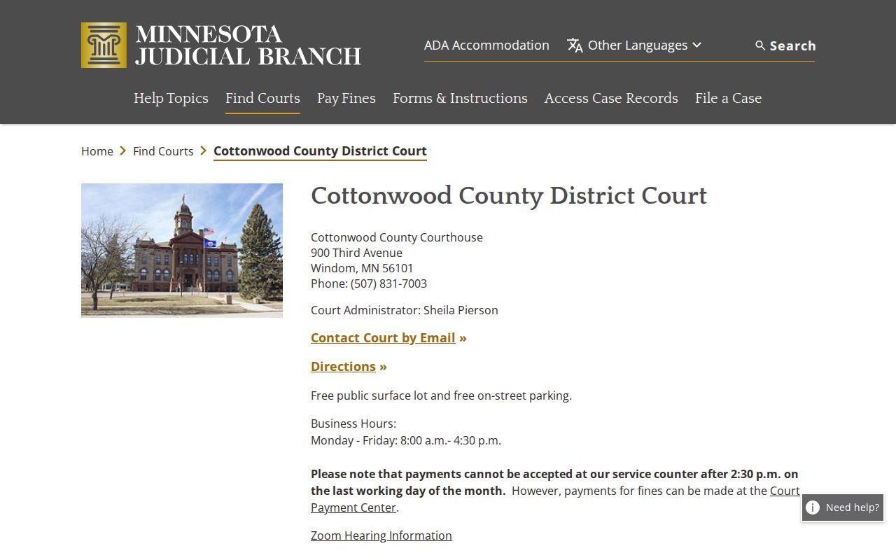 Cottonwood County court docket courthouse and calendar access