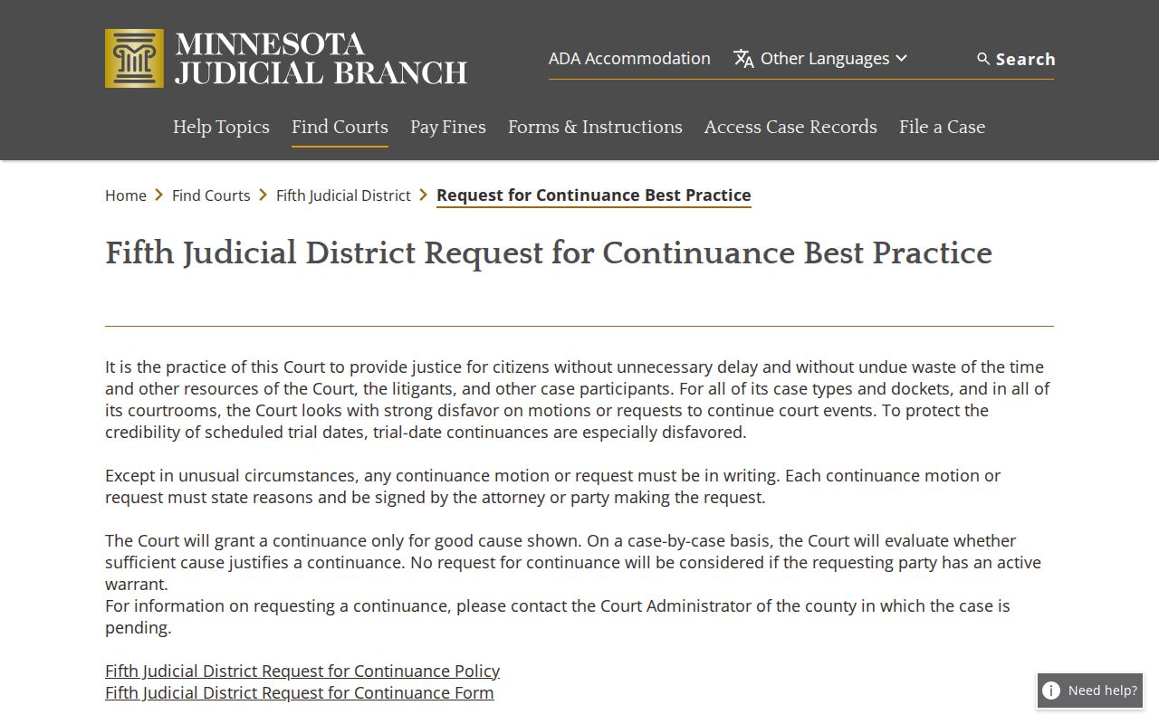 Fifth Judicial District continuance best-practice information