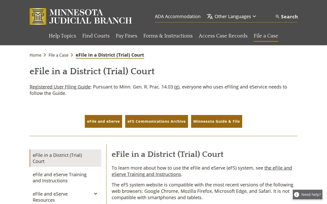 Minnesota eFile and eServe court filing information