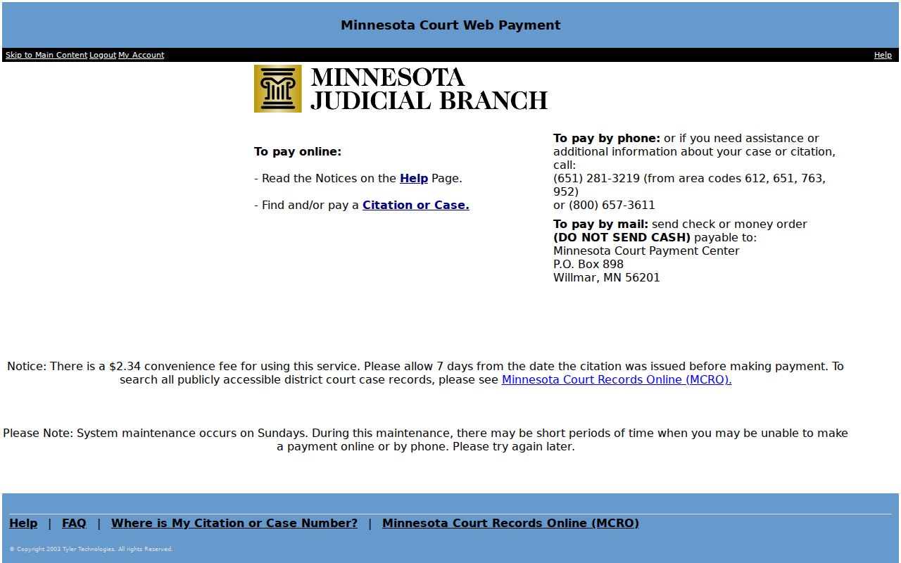 Cottonwood County traffic ticket Minnesota Court Web Payment system